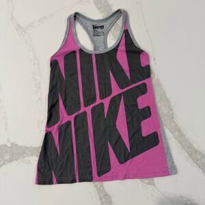 Nike Dri-Fit Blast Racerback Big Logo Athletic Tank Top Women's Small Gray/Pink